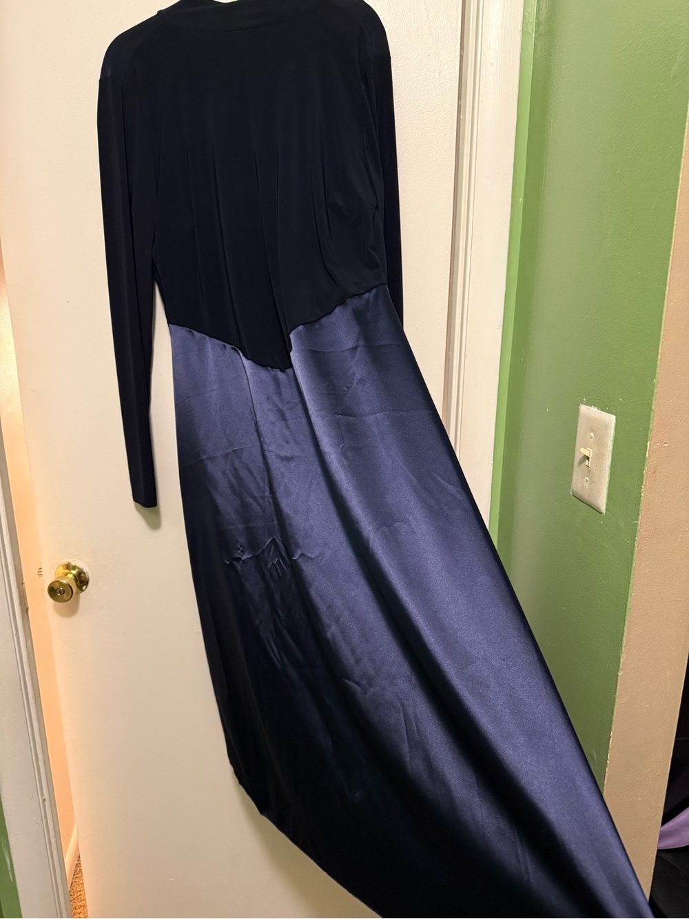 Fashion Nova Navy Two-Tone Long Sleeve Satin Skirt Dress - Picture 2 of 7